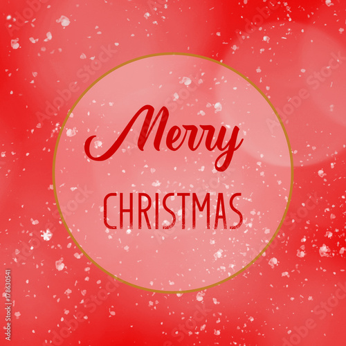 Merry Christmas greeting card on blur red background