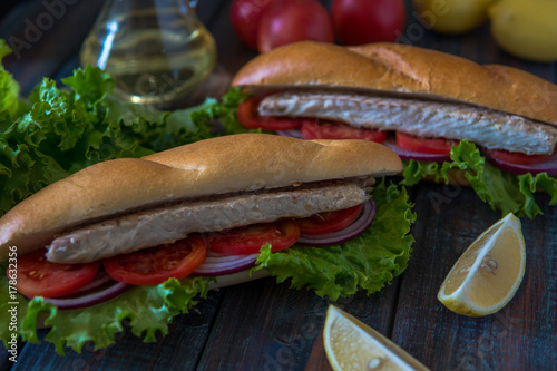 Sandwich with fish. Balik ekmek - turkish fast food
