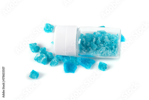 Cuadro en lienzo Blue crystal of methamphetamine isolated on white background