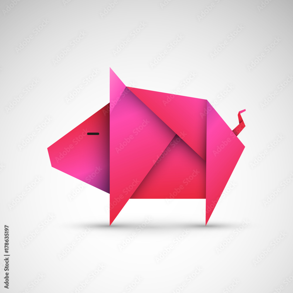 świnia origami wektor - obrazy, fototapety, plakaty 