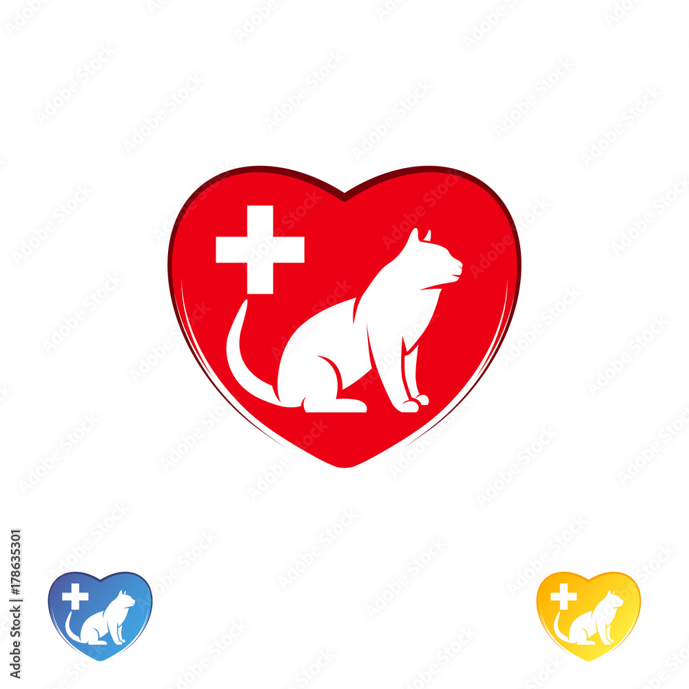 Logo cat in the heart. Cat logo abstract design template. Cat silhouette. Logo cat in the heart. Cat logo abstract design template. Cat silhouette.