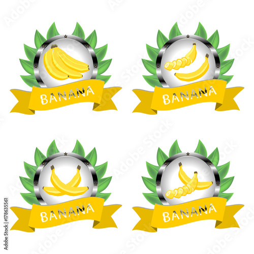 Abstract vector illustration logo for whole ripe fruit yellow banana