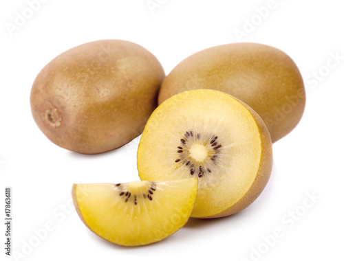 Yellow gold kiwi fruit isolated on the white background