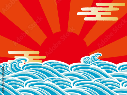 波と日の出 背景イラスト Stock ベクター Adobe Stock