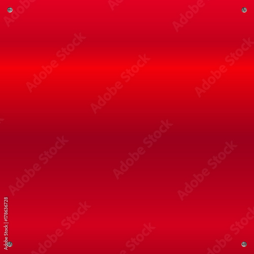 Red shiny brushed, polished metal background with screws in a corners.