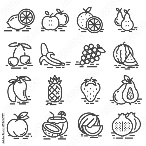 Fruits icon set outlined.