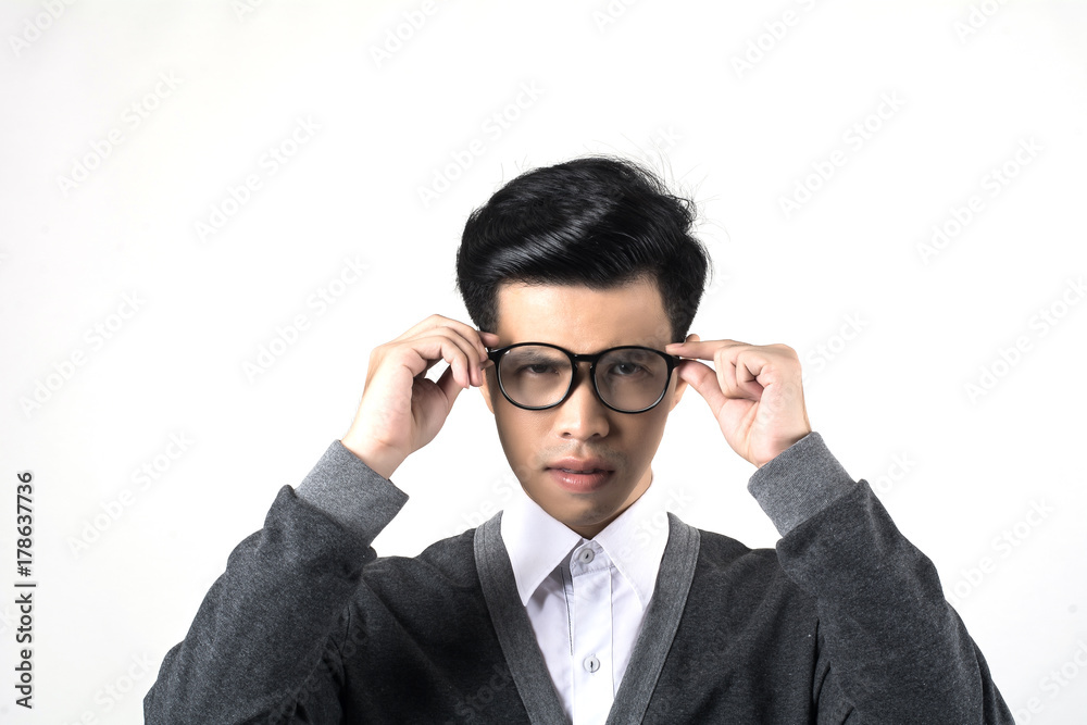 Young nerd student isolated on white background. Young nerd student isolated on white background.