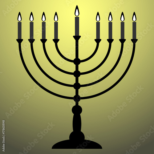Menorah for Hanukkah with shine. Religion icon. Vector illustration.