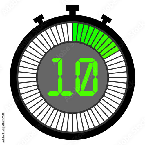 electronic stopwatch with a gradient dial starting with green. 10 seconds