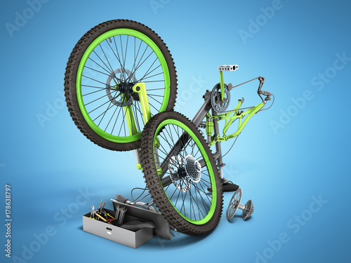 bicycle repair concept 3d render on blue © nosorogua