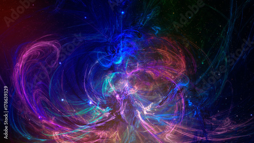 Fractal abstract background in violet and blue color on black background