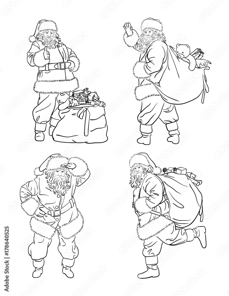 Santa claus, line art 02, vector, illustration. Good use for symbol, logo, web icon, mascot, sign, or any design you want.