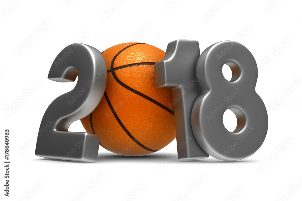 basketball 2018 on white background. Isolated 3D illustration