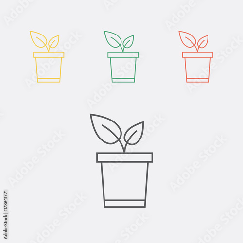 Flower pot, plant pot, seedling, sapling thin line icon. Vector illustration.