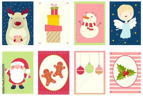 Collection of Christmas banners with cute animal, angel and Santa Claus