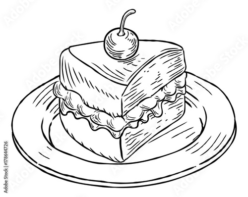 Cake Slice Vintage Retro Woodcut Style