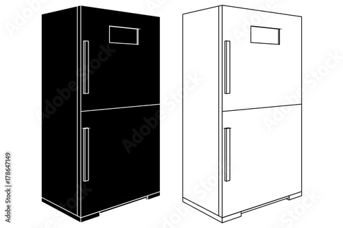 Refrigerator. Black and white outline icons
