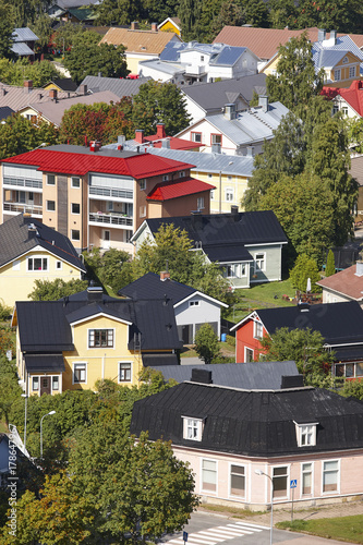 Traditional finnish town of Rauma from Torni viewpoint. Finland photo