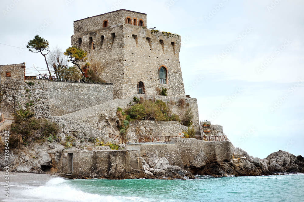 Amalfi coast, Maiori, Italy - Cerniola tower near sea scenic view
