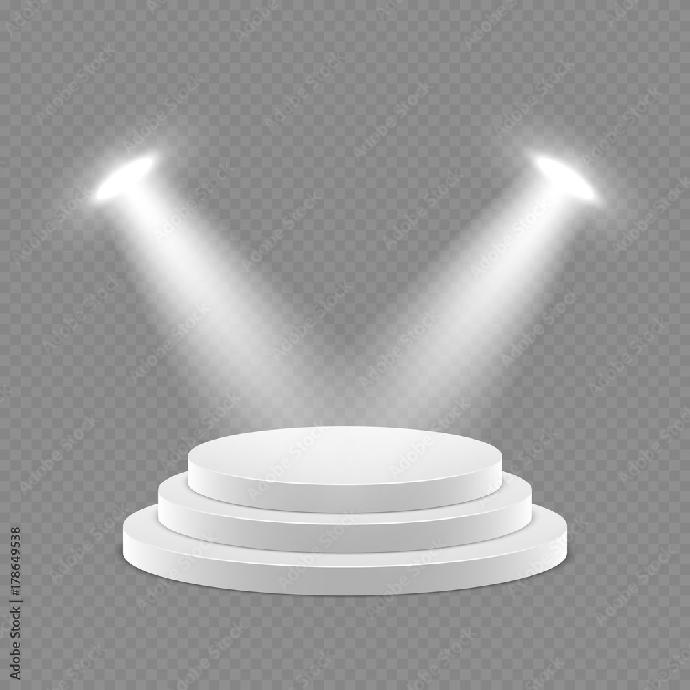 Fototapeta premium Vector 3d pedestal with spotlights isolated object