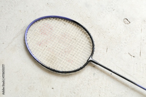 batminton racket on gray background. batminton. photo