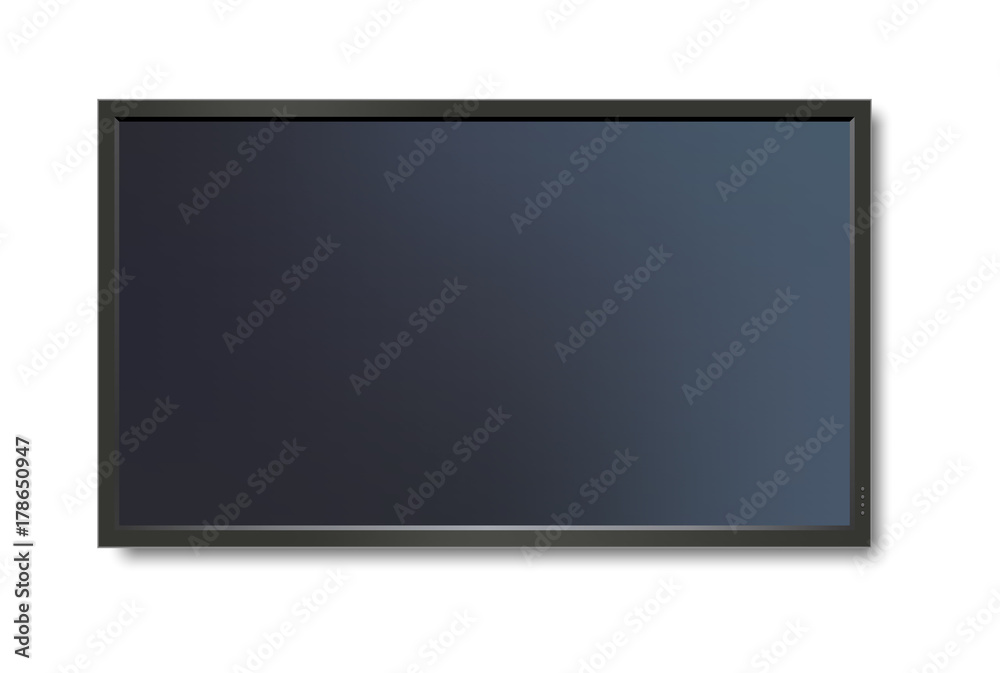 Realistic TV screen. Modern stylish lcd panel, led type. Large computer monitor display mockup Realistic TV screen. Modern stylish lcd panel, led type. Large computer monitor display mockup