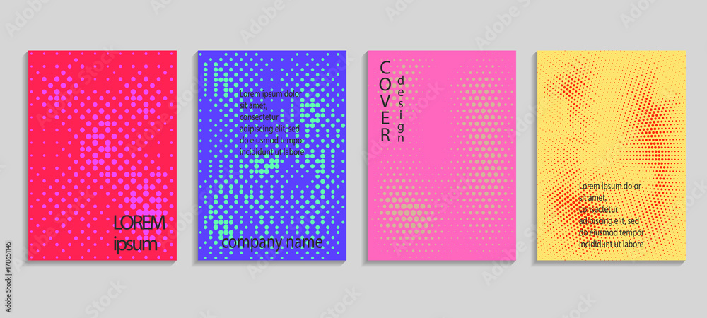 Minimalistic abstract vector halftone cover design template. Future geometric gradient background. Vector templates for placards, banners, flyers, presentations and reports