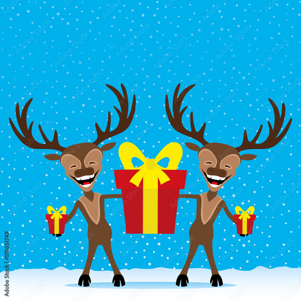 Fototapeta premium Reindeer with gift boxes.