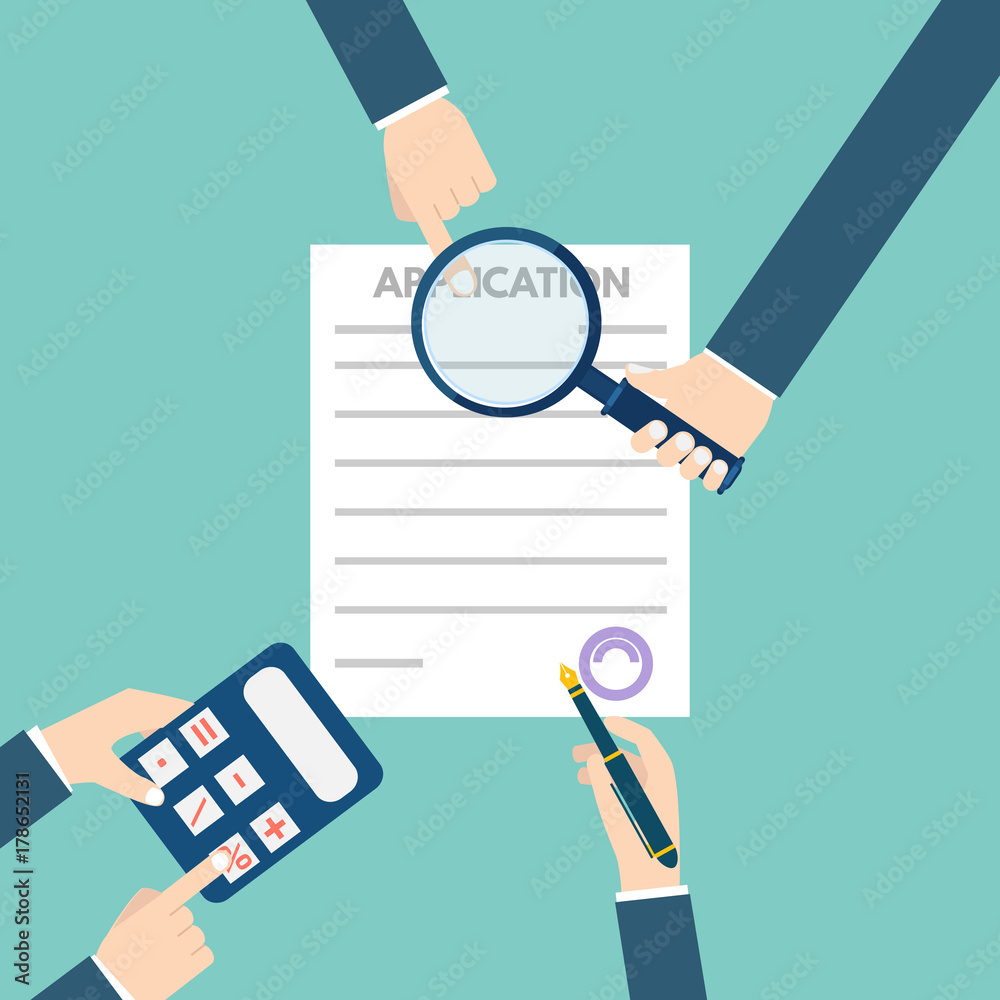 Loan application form document concept. Vector illustration in flat