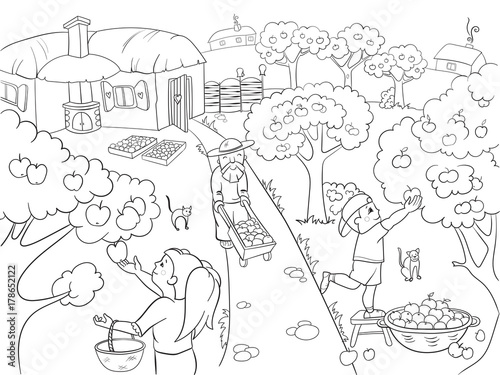 Kids Coloring cartoon on the theme of harvest raster