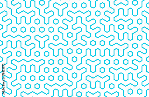 Seamless geometri pattern with hexagons and lines. Bright scandinavian design. Irregular structure for fabric print. Monochrome abstract background.