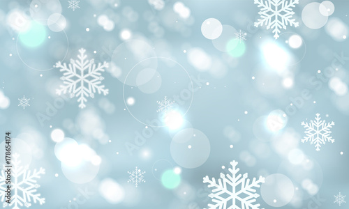 Abstract winter vector wallpaper with snowflakes  snowfall and glowing elements.