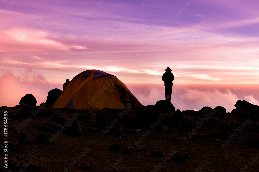 Silhouette of person on Kilimanjaro Silhouette of person on Kilimanjaro