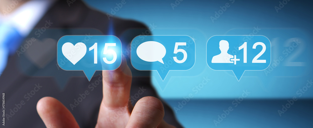Businessman using digital colorful social media icons 3D rendering Businessman using digital colorful social media icons 3D rendering