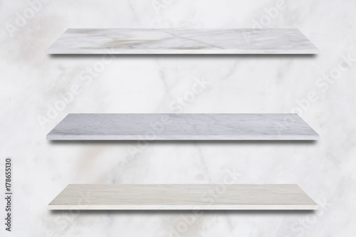 white top marble shelf and stone floor texture background, can be used display product.