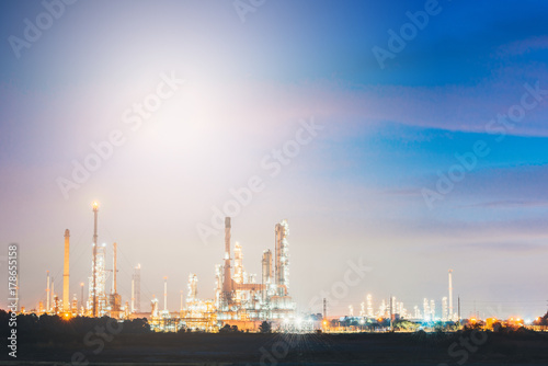 Aerial view oil refinery night background during twilight,Industrial zone,Energy power station.