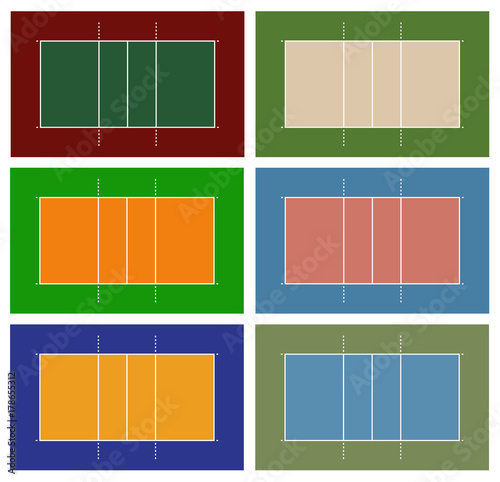 Illustration of different volleyball court isolated on white