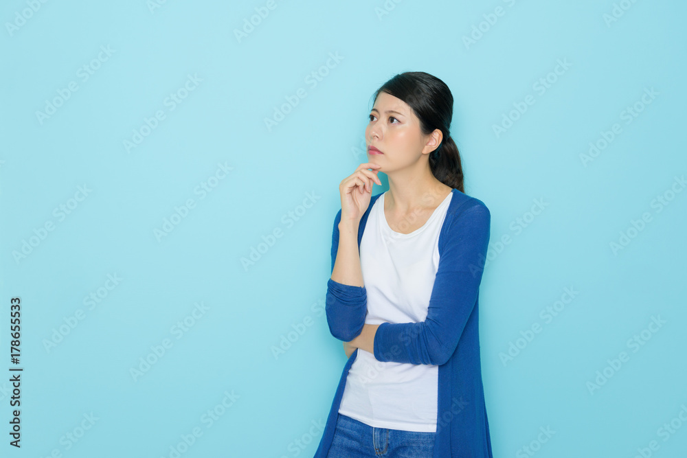 attractive female student looking at empty area attractive female student looking at empty area