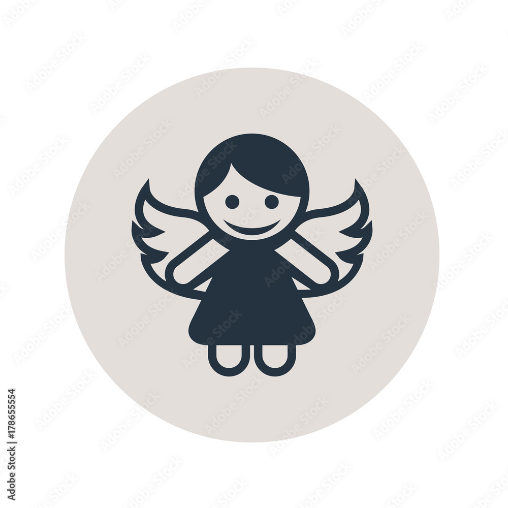 Icono plano angel en circulo gris