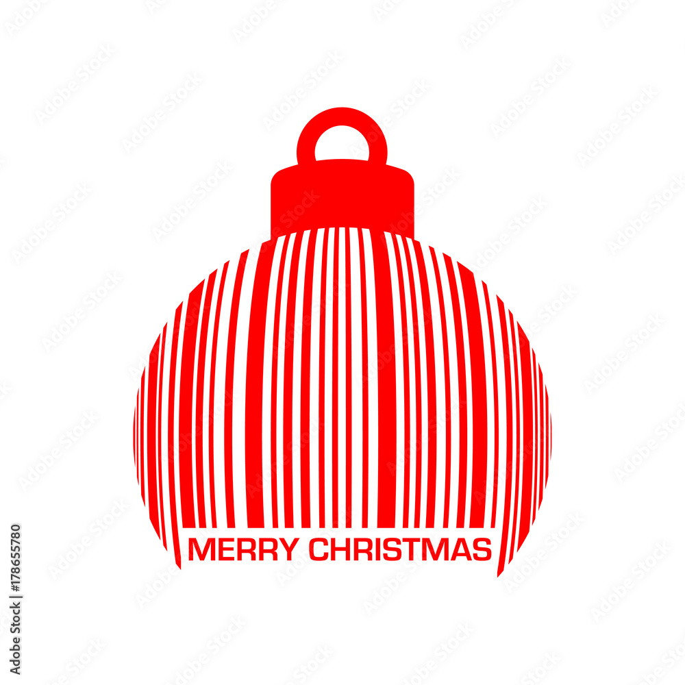Obraz premium Icono plano codigo de barras MERRY CHRISTMAS bola navidad roja en fondo blanco