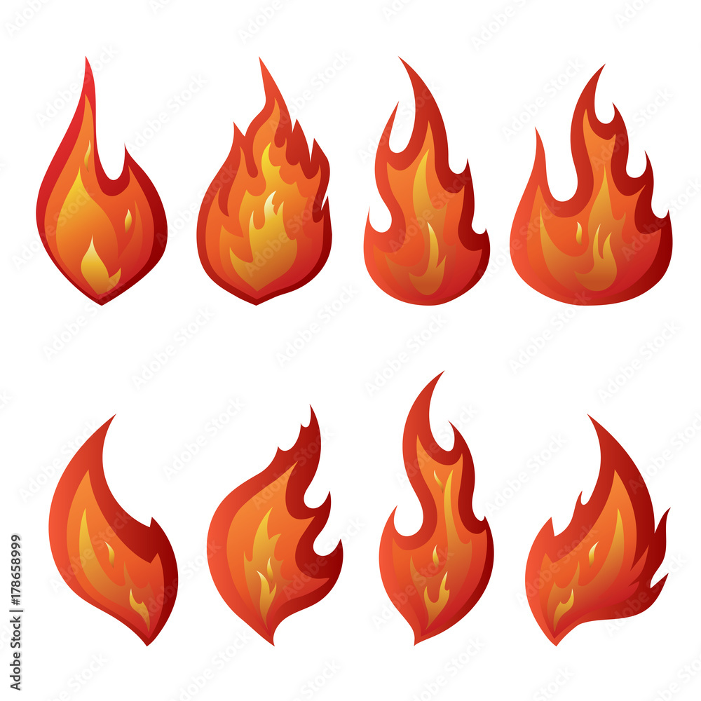 Set of red fire icons. Flames. Vector illustration Set of red fire icons. Flames. Vector illustration