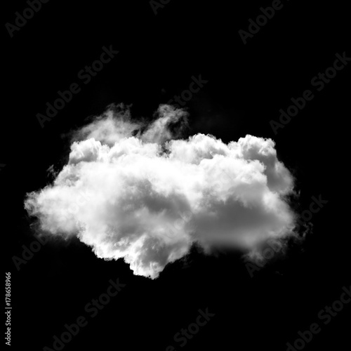 White cloud isolated over black background, realistic cumulus cloud shape 3D illustration