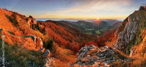 Autumn panorama landscape at sunset in Slovakia, Klak