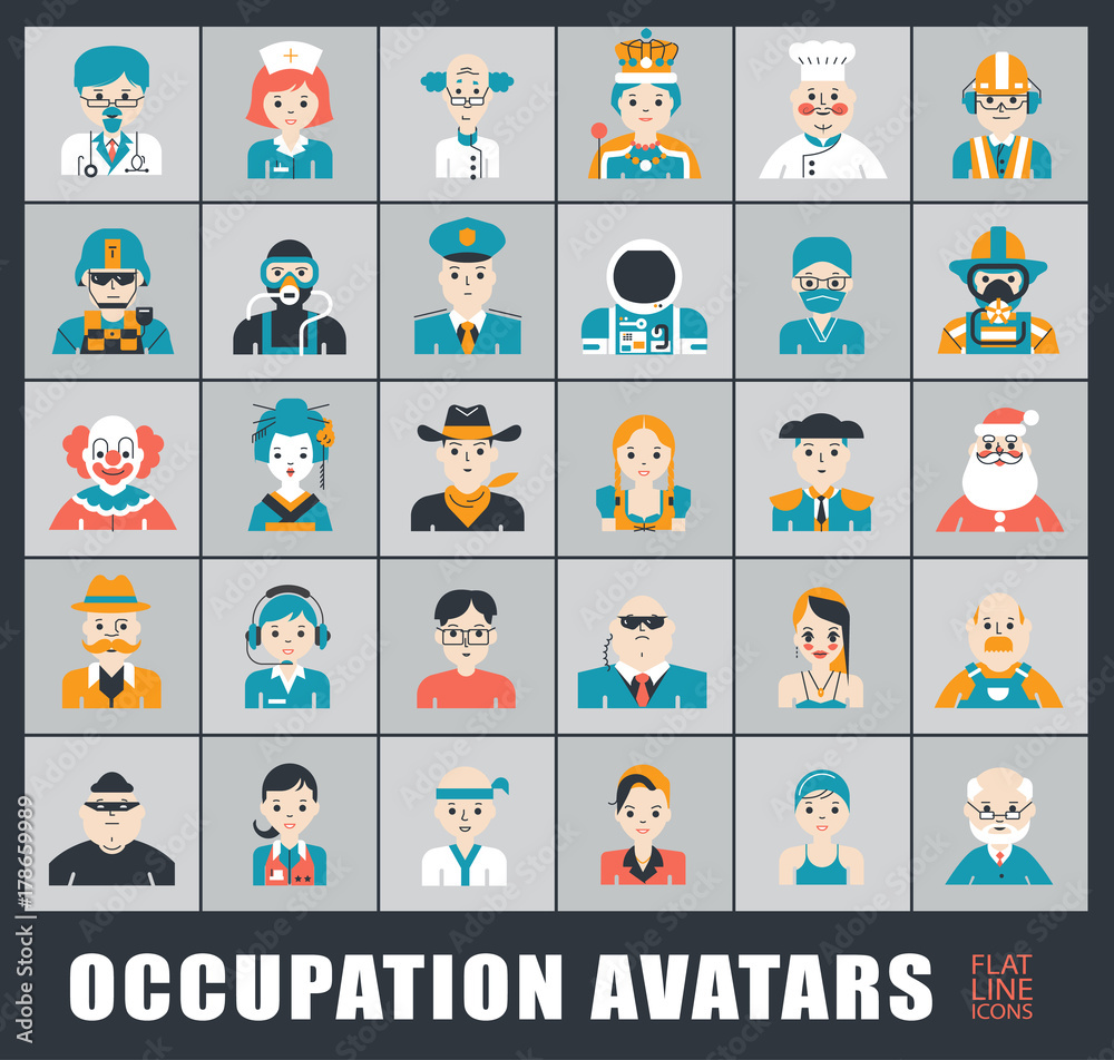 Set of avatar icons. Collection of avatar icons related to professional occupation.