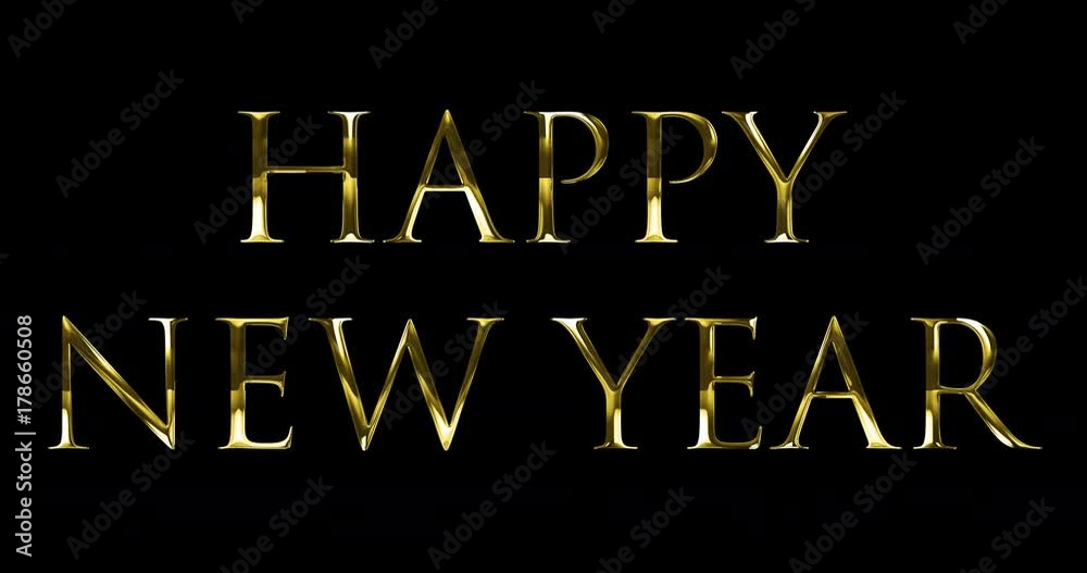 vintage yellow gold metallic happy new year 2018, 2019, 2020, 2021, 2022 word text with light reflex on black background with alpha channel, concept of golden luxury holiday happy new year event