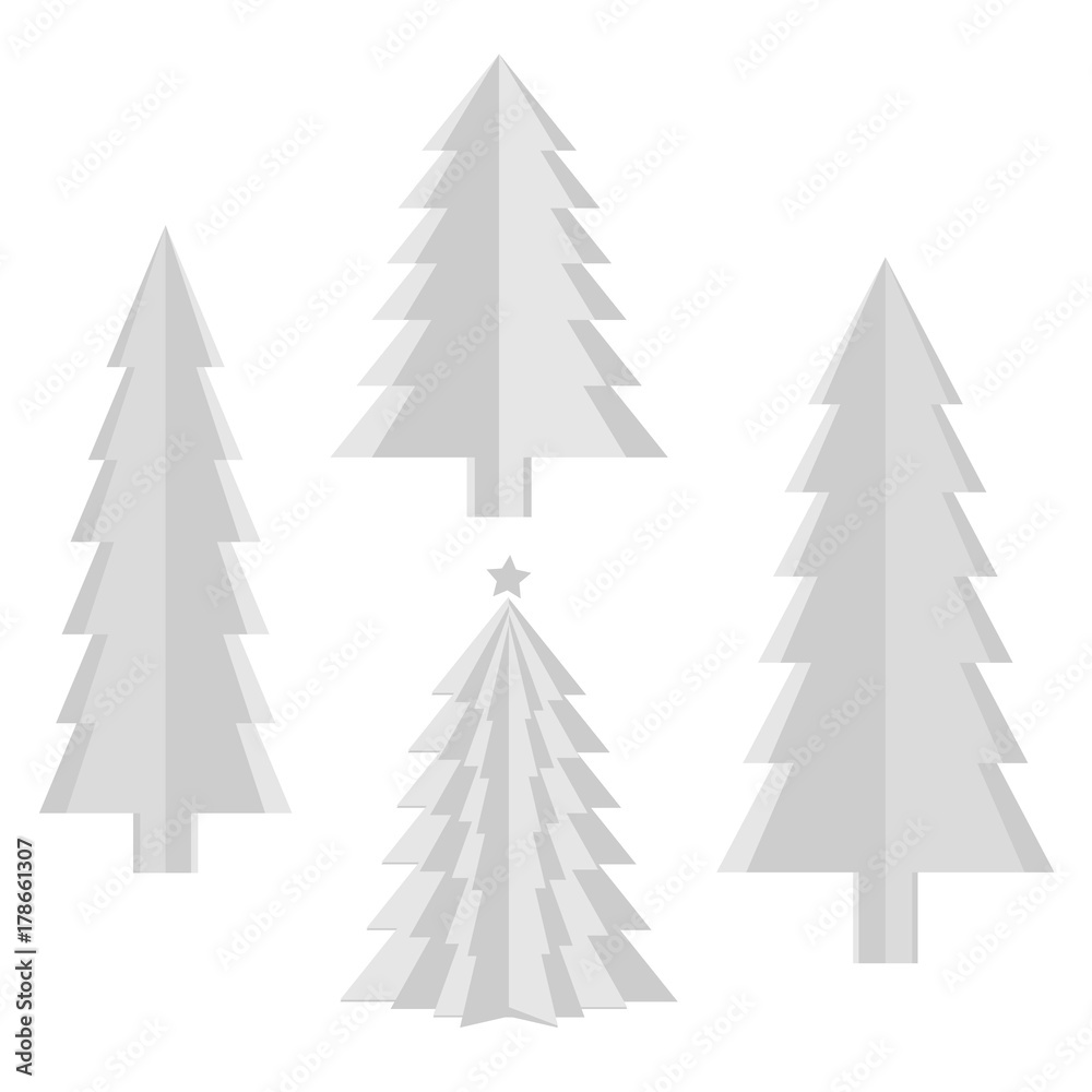 Set of creative paper Christmas trees. Origami. On a white background. Vector illustration