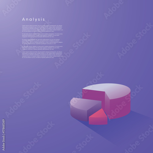 Modern 3d pie chart graph vector element in isometric style with soft color gradients. Data visualization concept for analysis, report, presentation, infographics.
