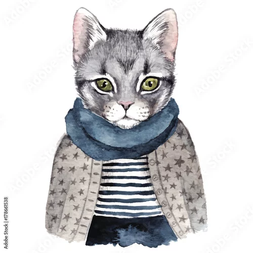Naklejka na ścianę Słodki kociak . Akwarela ilustracja