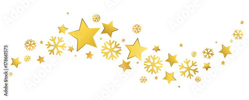 Golden stars and snowflakes border