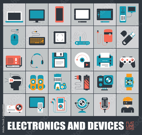 Set of electronic device icons. Icons related to electronic and devices. 
